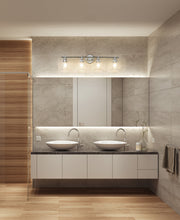 Belle 4 Light 32" Vanity in Brushed Nickel in a room setting