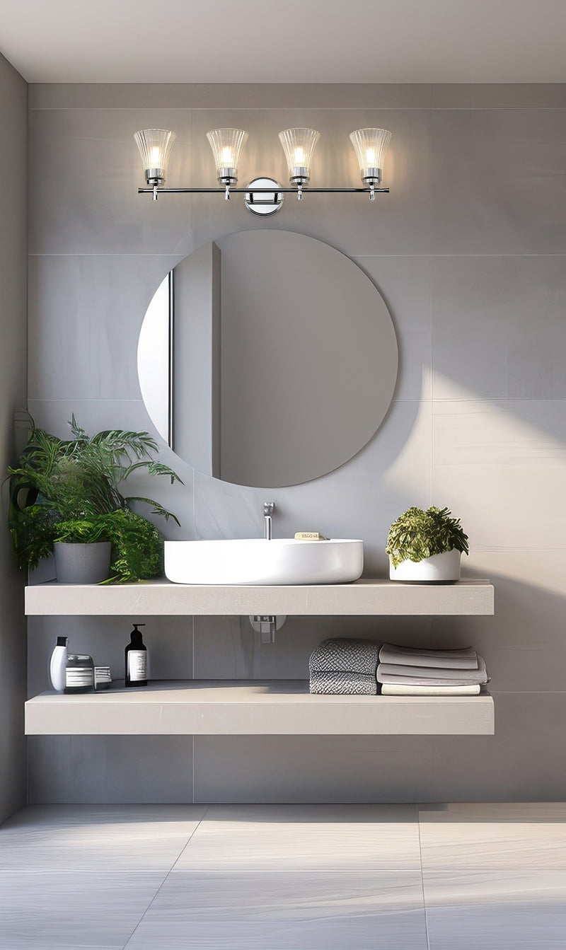 Belle 4 Light 32" Vanity in Chrome in a room setting