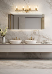 Belle 4 Light 32" Vanity in Modern Gold in a room setting