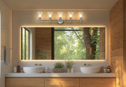 Belle 5 Light 42" Vanity in Brushed Nickel in a room setting