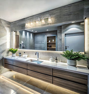 Belle 5 Light 42" Vanity in Brushed Nickel in a room setting
