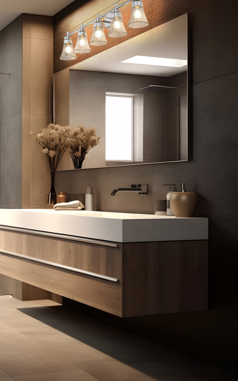 Belle 5 Light 42" Vanity in Chrome in a room setting
