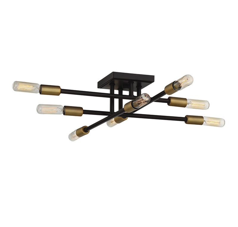 Lyrique 8-Light Semi-Flush Mount in Bronze with Brass Accents
