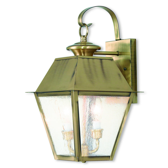 Mansfield 2 Light Outdoor Wall Lantern in Antique Brass