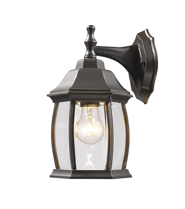 Waterdown 1 Light Outdoor Wall Light in Rubbed Bronze with Clear Beveled Glass
