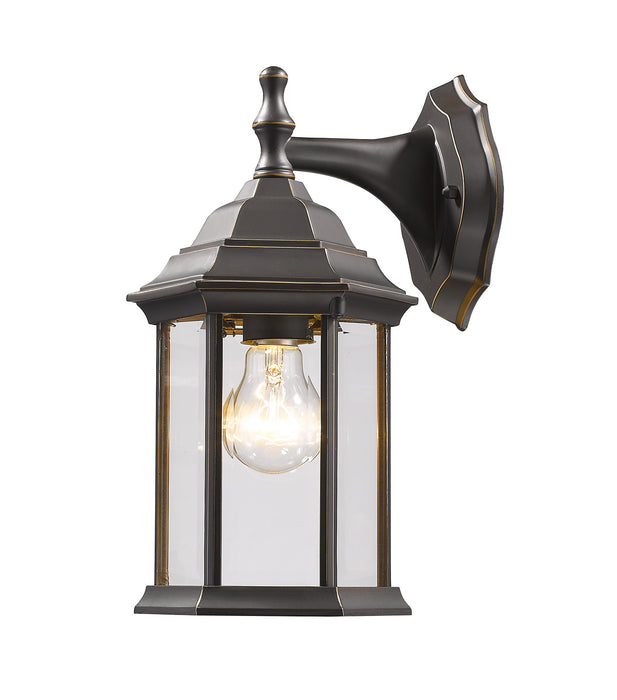 Waterdown 1 Light Outdoor Wall Light in Rubbed Bronze with Clear Beveled Glass