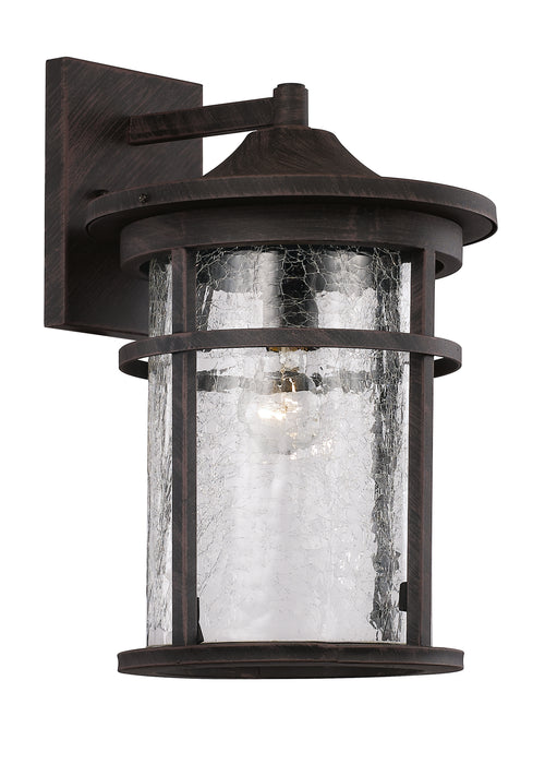 Avalon 1-Light Wall Lantern in Rust with Crackled Glass