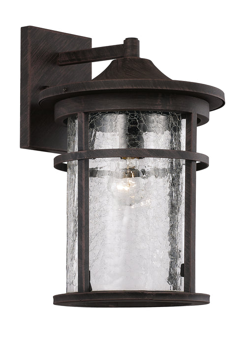 Avalon 1-Light Wall Lantern in Rust with Crackled Glass