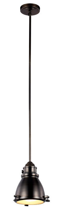Performance 1-Light Pendant in Weathered Bronze with Frosted Glass Pattern Glass