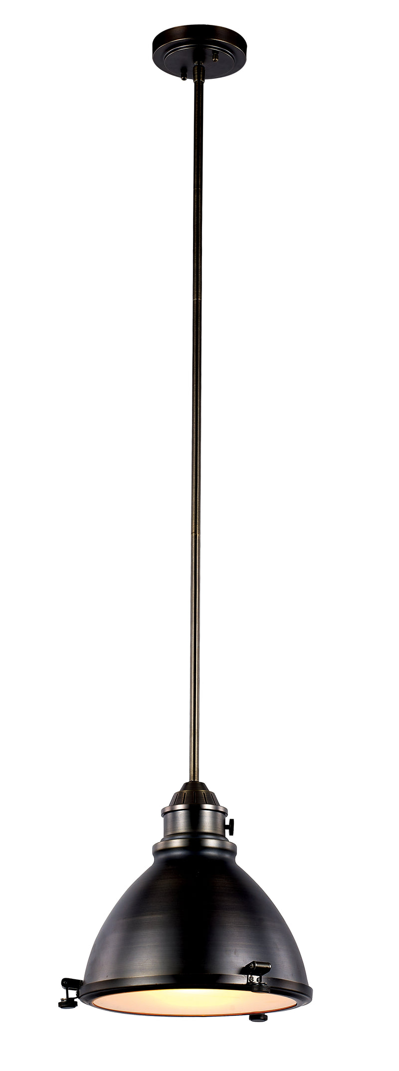 Performance 1-Light Pendant in Weathered Bronze with Frosted Glass Pattern Glass