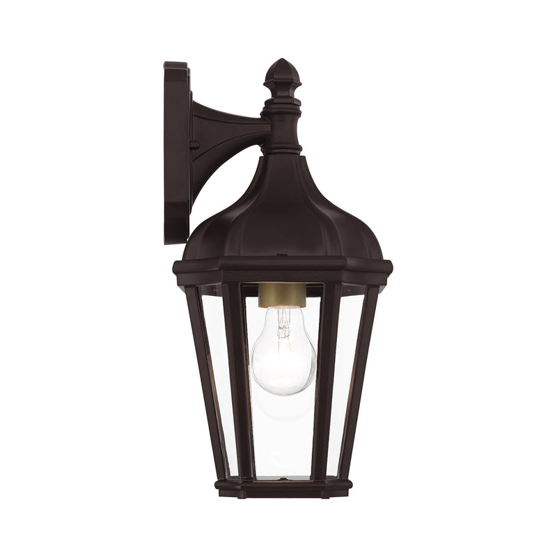 Morgan Small Hanging Outdoor Wall Lantern in Bronze with Antique Gold Finish Cluster