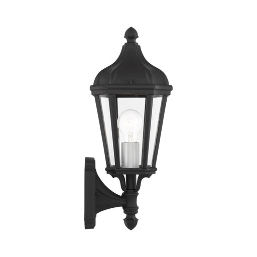 Morgan Small Upright Outdoor Wall Lantern in Textured Black with Antique Silver Finish Cluster