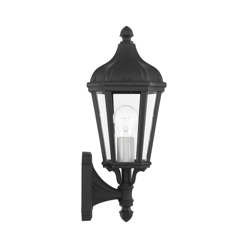 Morgan Small Upright Outdoor Wall Lantern in Textured Black with Antique Silver Finish Cluster