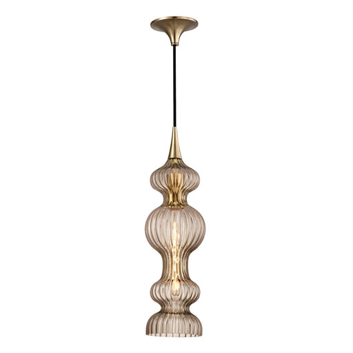 Pomfret 1 Light Pendant With Bronze Glass in Aged Brass with Bronze Glass