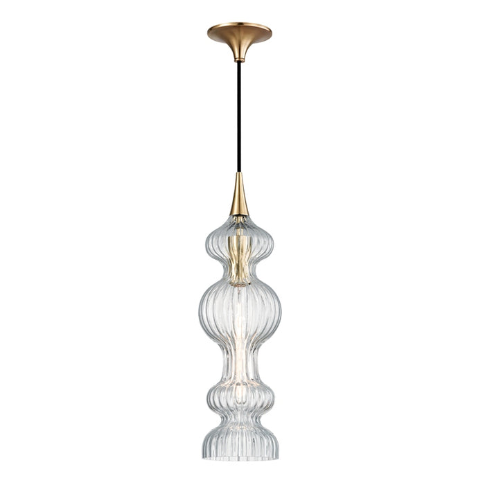 Pomfret 1 Light Pendant With Clear Glass in Aged Brass with Clear Glass