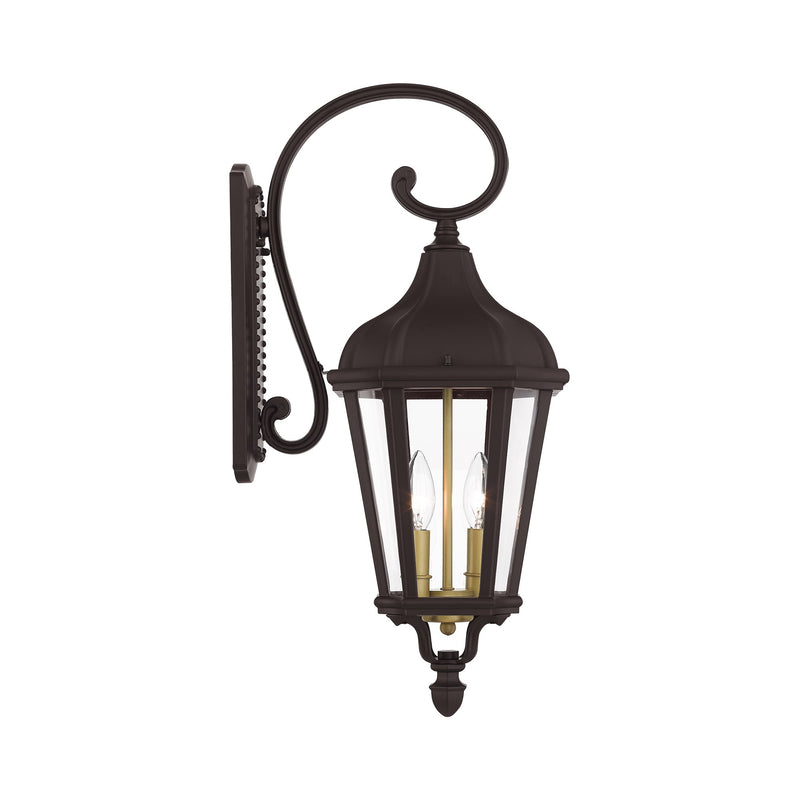 Morgan 2-Light Medium Outdoor Wall Lantern in Bronze with Antique Gold Finish Cluster