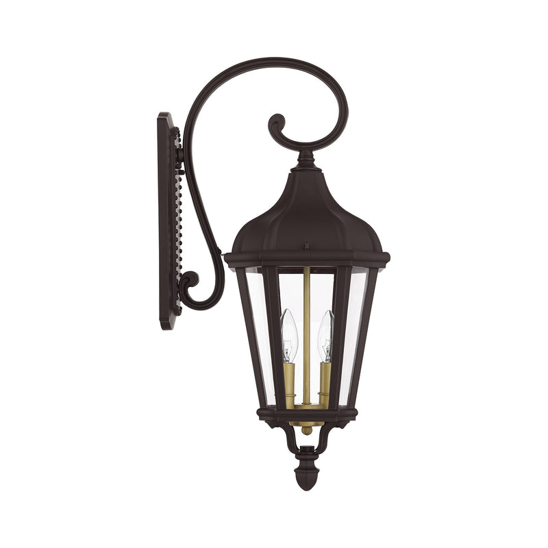 Morgan 2-Light Medium Outdoor Wall Lantern in Bronze with Antique Gold Finish Cluster