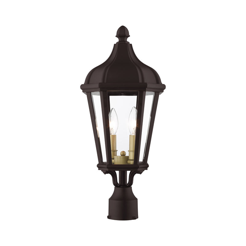 Morgan 2-Light Medium Outdoor Post Light in Bronze with Antique Gold Finish Cluster