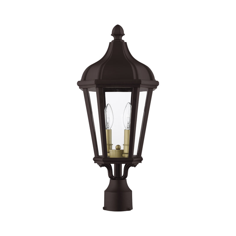 Morgan 2-Light Medium Outdoor Post Light in Bronze with Antique Gold Finish Cluster