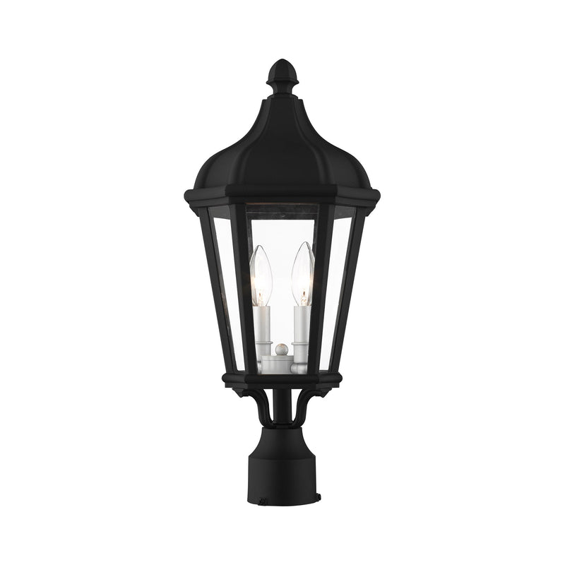 Morgan 2-Light Medium Outdoor Post Light in Textured Black with Antique Silver Finish Cluster