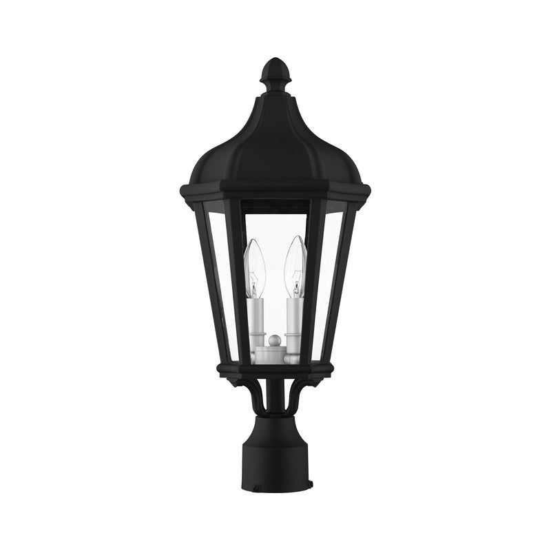 Morgan 2-Light Medium Outdoor Post Light in Textured Black with Antique Silver Finish Cluster