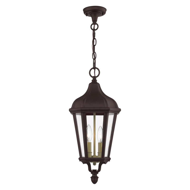Morgan 2-Light Medium Outdoor Pendant Lantern in Bronze with Antique Gold Finish Cluster