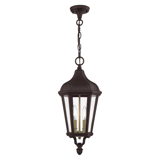 Morgan 2-Light Medium Outdoor Pendant Lantern in Bronze with Antique Gold Finish Cluster