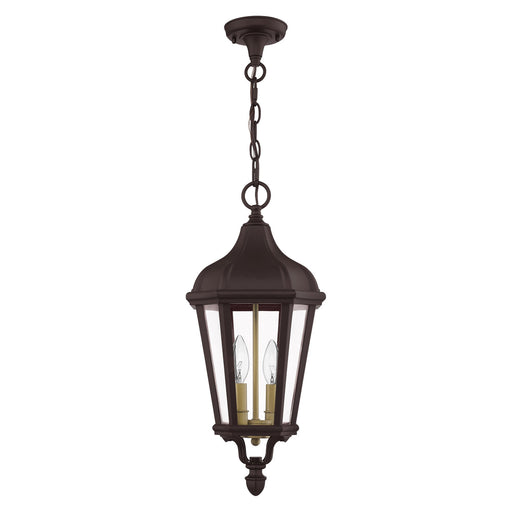 Morgan 2-Light Medium Outdoor Pendant Lantern in Bronze with Antique Gold Finish Cluster