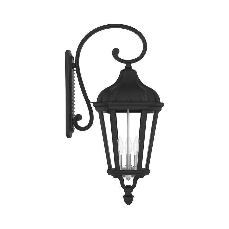 Morgan 3-Light Large Outdoor Wall Lantern in Textured Black with Antique Silver Finish Cluster