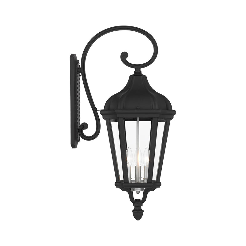 Morgan 3-Light Large Outdoor Wall Lantern in Textured Black with Antique Silver Finish Cluster