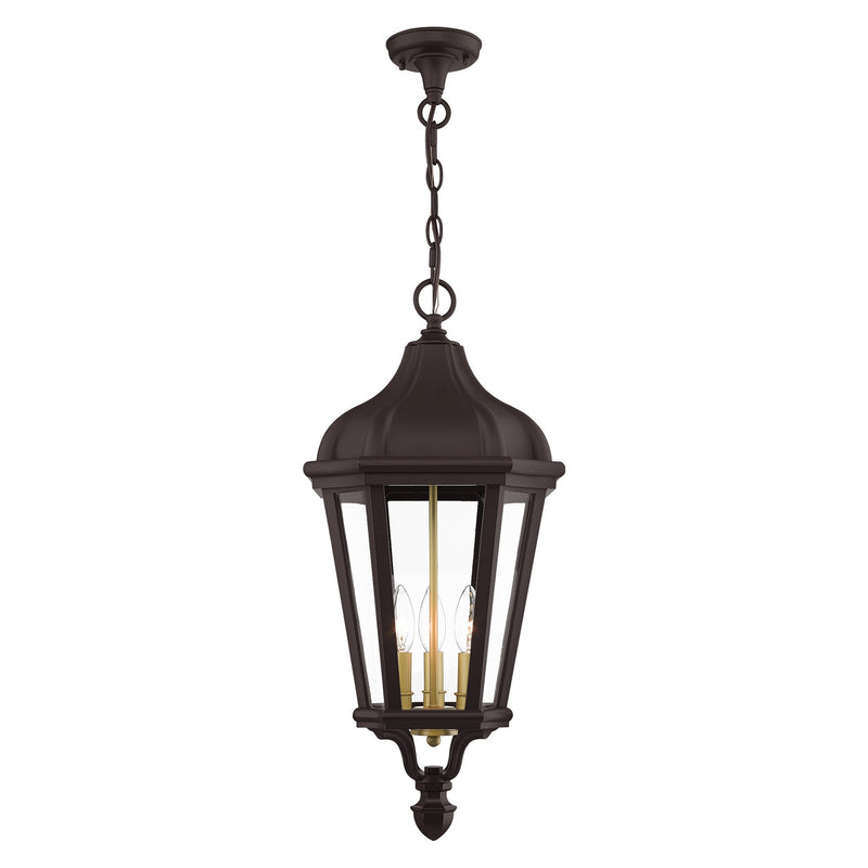 Morgan 3-Light Large Outdoor Pendant Lantern in Bronze with Antique Gold Finish Cluster