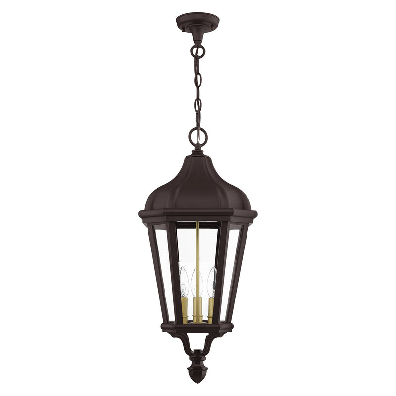 Morgan 3-Light Large Outdoor Pendant Lantern in Bronze with Antique Gold Finish Cluster