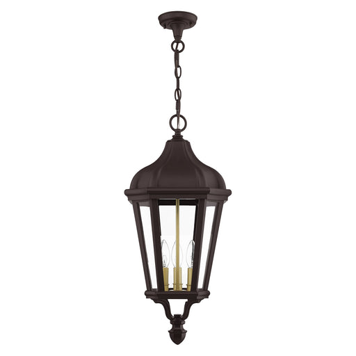 Morgan 3-Light Large Outdoor Pendant Lantern in Bronze with Antique Gold Finish Cluster