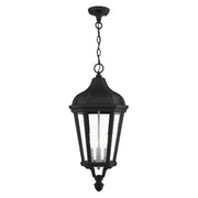 Morgan 3-Light Large Outdoor Pendant Lantern in Textured Black with Antique Silver Finish Cluster