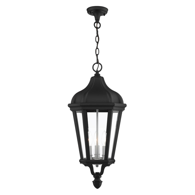Morgan 3-Light Large Outdoor Pendant Lantern in Textured Black with Antique Silver Finish Cluster