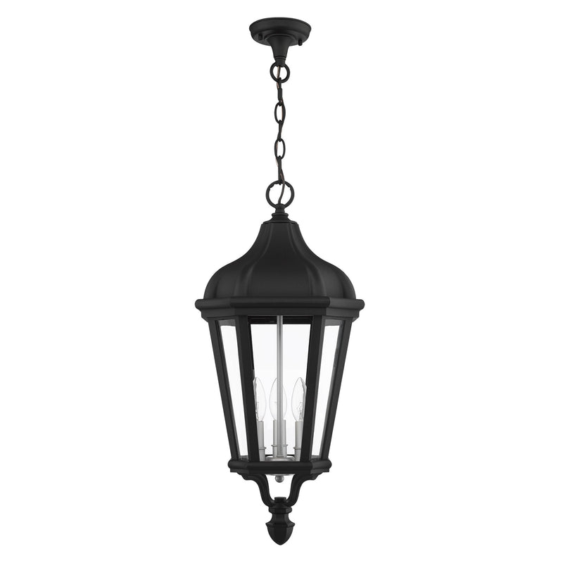 Morgan 3-Light Large Outdoor Pendant Lantern in Textured Black with Antique Silver Finish Cluster