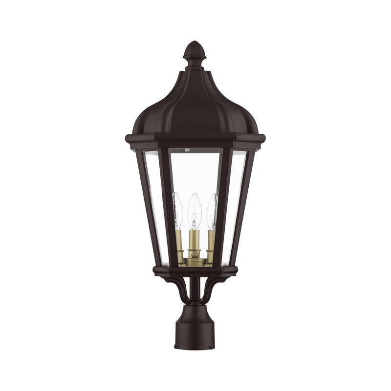 Morgan 3-Light Large Outdoor Post Light in Bronze with Antique Gold Finish Cluster