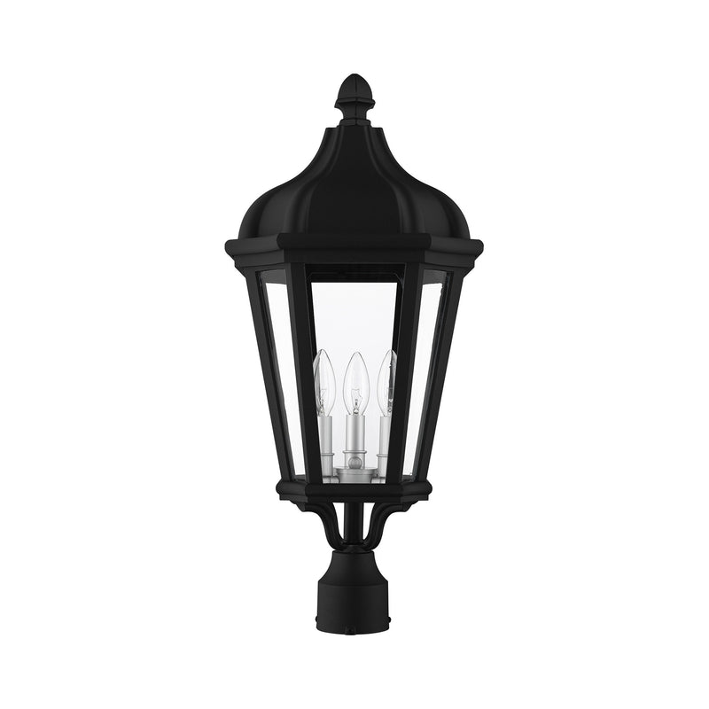 Morgan 3-Light Large Outdoor Post Light in Textured Black with Antique Silver Finish Cluster