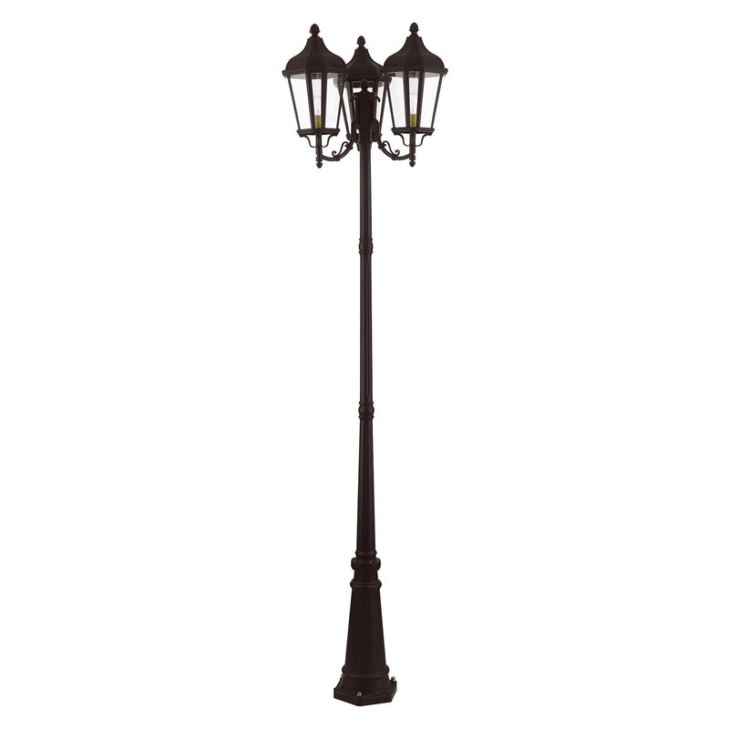 Morgan 3-Light Outdoor Post Light in Bronze with Antique Gold Finish Cluster