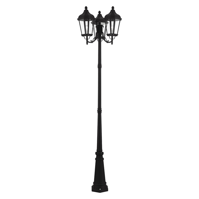Morgan 3-Light Outdoor Post Light in Textured Black with Antique Silver Finish Cluster