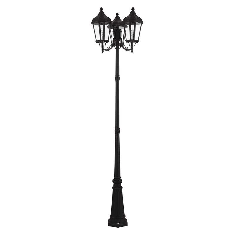 Morgan 3-Light Outdoor Post Light in Textured Black with Antique Silver Finish Cluster