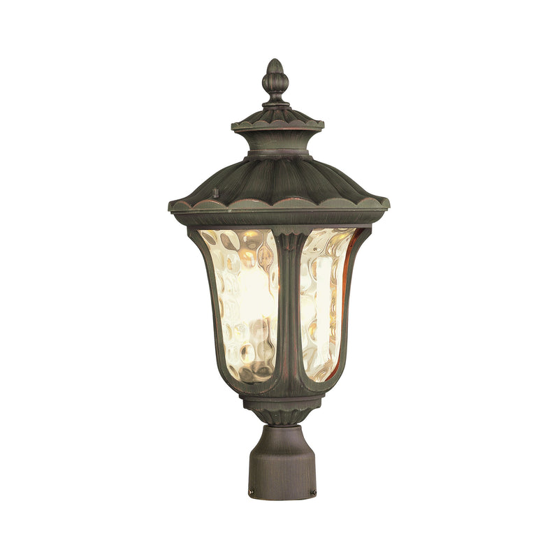 Oxford 3-Light Large Outdoor Post Light with Light Amber Water Glass in Hand Applied Imperial Bronze