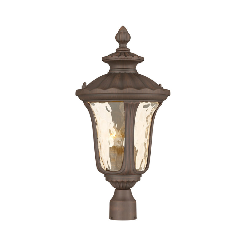 Oxford 3-Light Large Outdoor Post Light with Light Amber Water Glass in Hand Applied Imperial Bronze