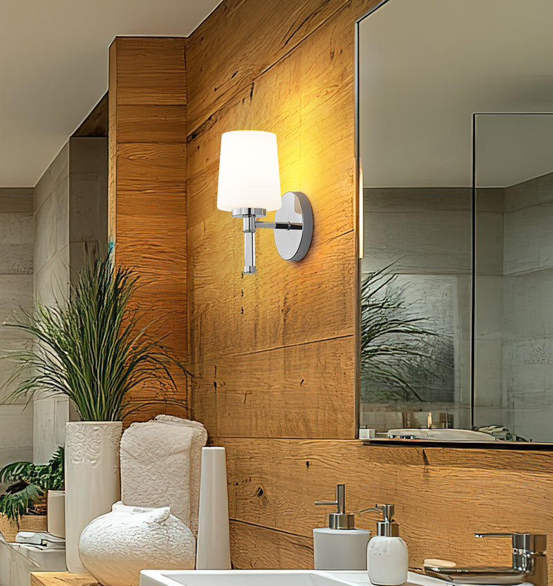 Henri 1 Light 6.5" Vanity in Chrome in a room setting