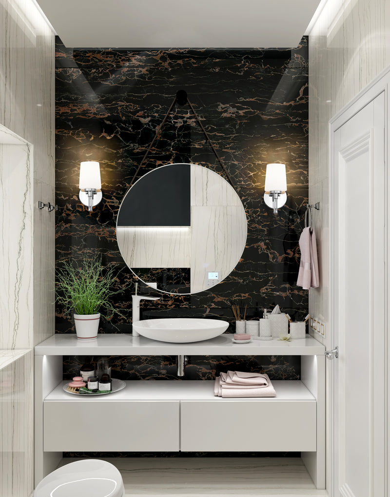 Henri 1 Light 6.5" Vanity in Chrome in a room setting