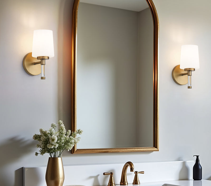 Henri 1 Light 6.5" Vanity in Modern Gold in a room setting