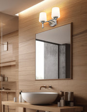 Henri 2 Light 14" Vanity in Brushed Nickel in a room setting