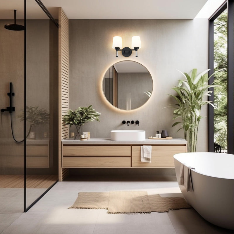 Henri 2 Light 14" Vanity in Matte Black in a room setting