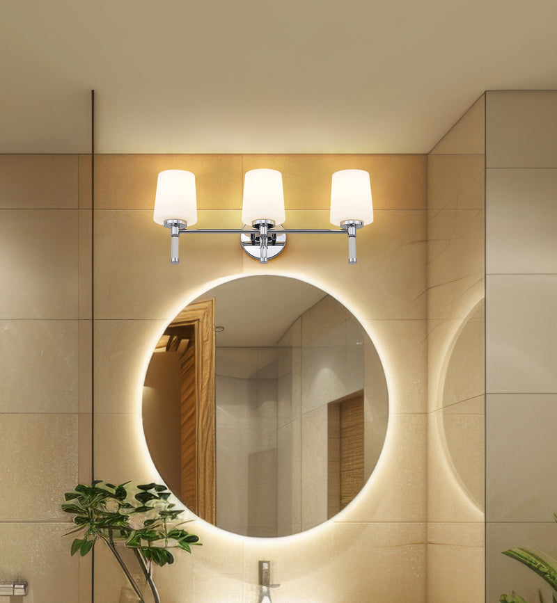 Henri 3 Light 24" Vanity in Chrome in a room setting