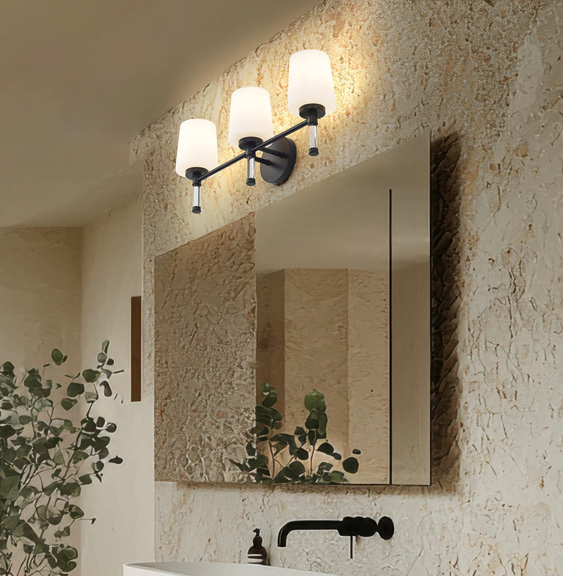 Henri 3 Light 24" Vanity in Matte Black in a room setting